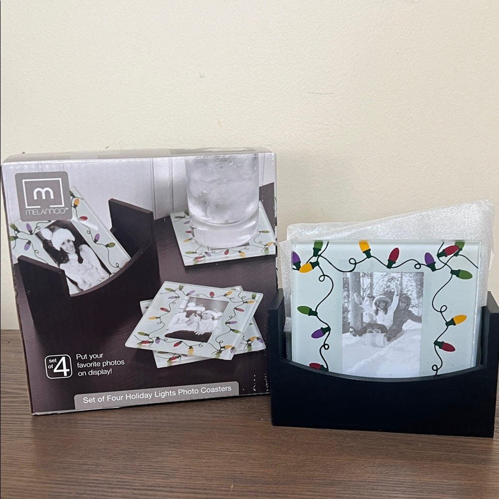 NEW Melannco Holiday Lights Photo Coasters